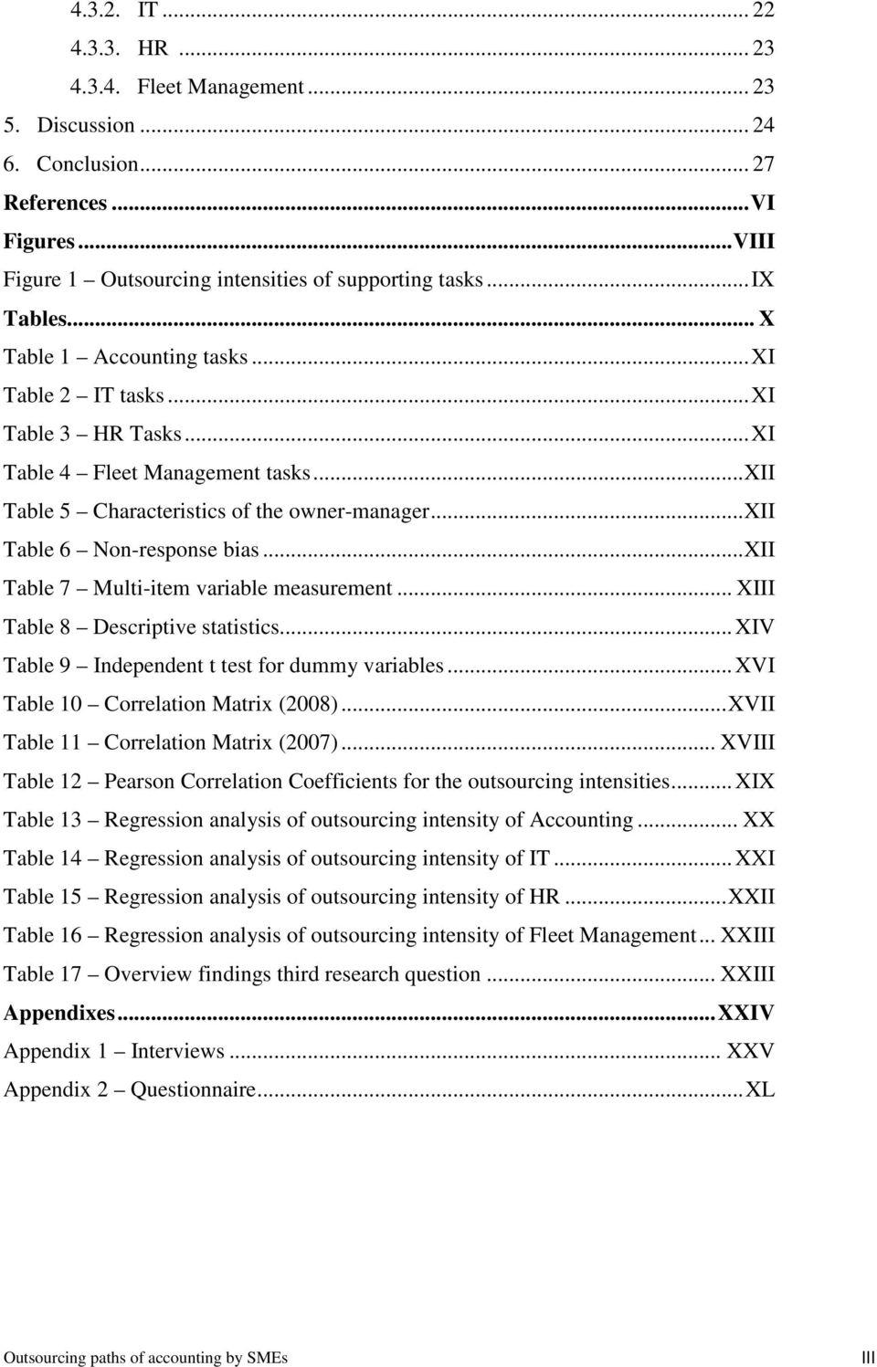 .. XII Table 7 Multi-item variable measurement... XIII Table 8 Descriptive statistics... XIV Table 9 Independent t test for dummy variables... XVI Table 10 Correlation Matrix (2008).