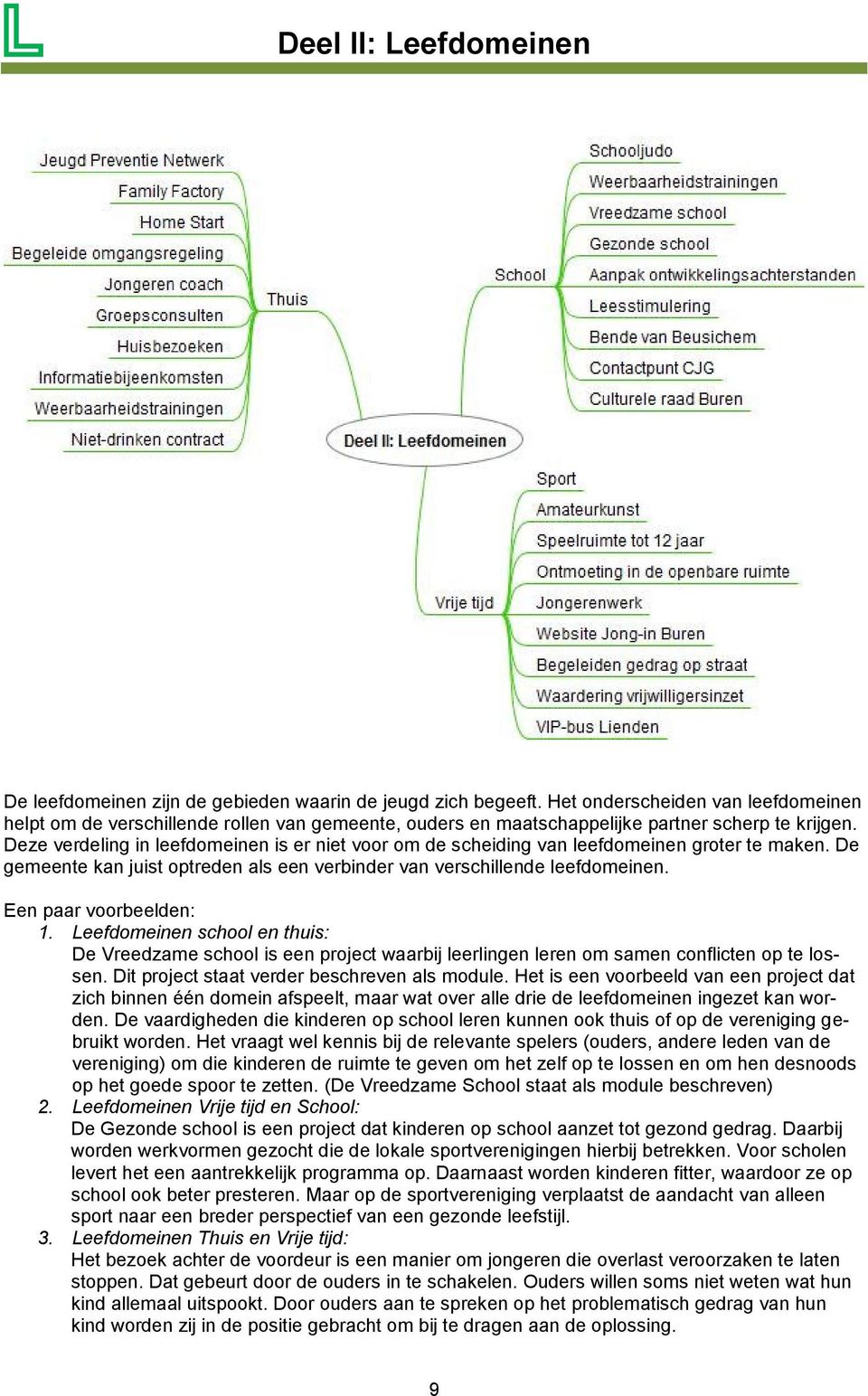 Deze verdeling in leefdomeinen is er niet voor om de scheiding van leefdomeinen groter te maken. De gemeente kan juist optreden als een verbinder van verschillende leefdomeinen.