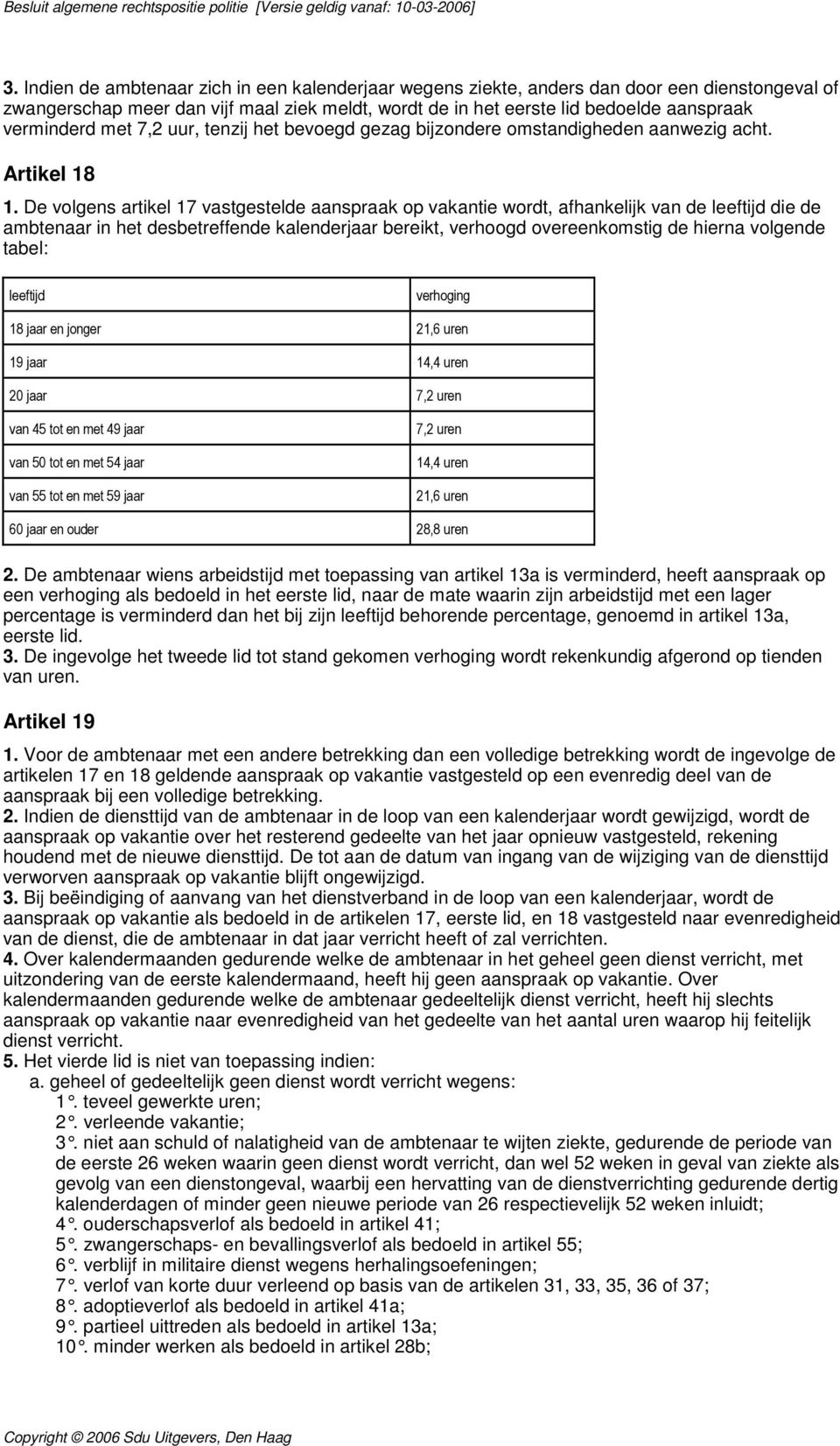 De volgens artikel 17 vastgestelde aanspraak op vakantie wordt, afhankelijk van de leeftijd die de ambtenaar in het desbetreffende kalenderjaar bereikt, verhoogd overeenkomstig de hierna volgende