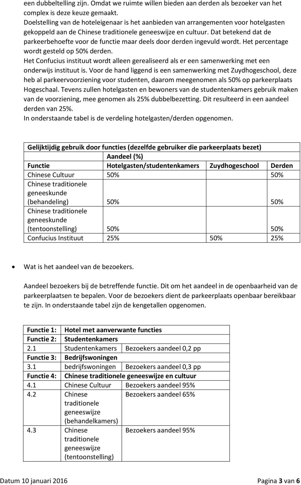 Dat betekend dat de parkeerbehoefte voor de functie maar deels door derden ingevuld wordt. Het percentage wordt gesteld op 50% derden.