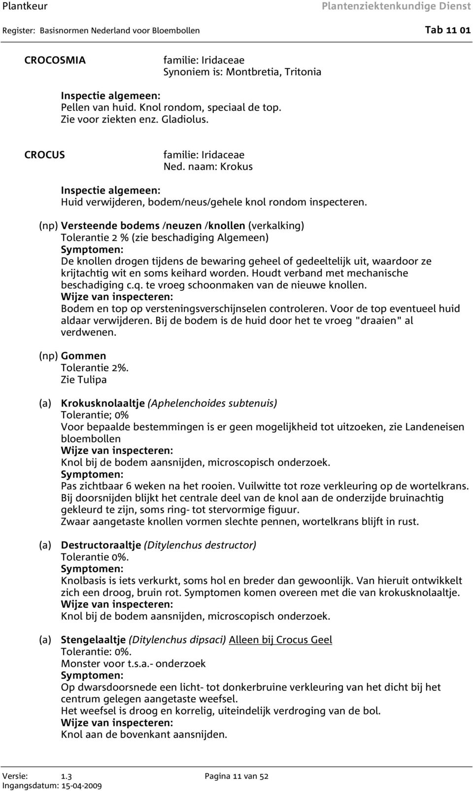 (np) Versteende bodems /neuzen /knollen (verkalking) Tolerantie 2 % (zie beschadiging Algemeen) De knollen drogen tijdens de bewaring geheel of gedeeltelijk uit, waardoor ze krijtachtig wit en soms