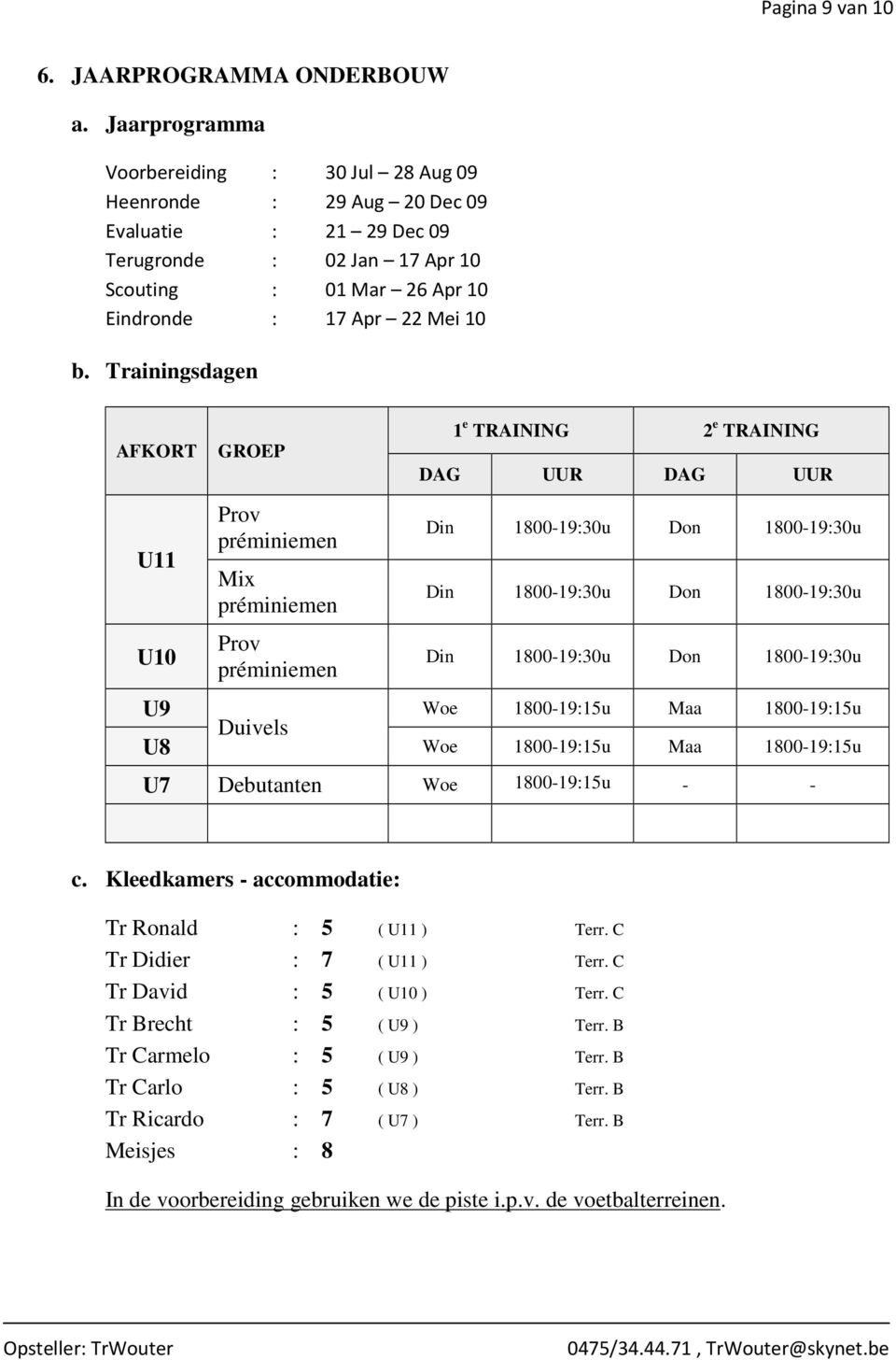 Trainingsdagen AFKORT U11 U10 GROEP Prov préminiemen Mix préminiemen Prov préminiemen 1 e TRAINING 2 e TRAINING DAG UUR DAG UUR Din 1800-19:30u Don 1800-19:30u Din 1800-19:30u Don 1800-19:30u Din