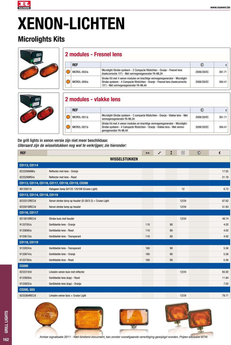 vermogensgenerator FA-ML4A 2006/28/EC 361.71 2006/28/EC 564.41 2 modules - vlakke lens de grill lights in xenon versie zijn niet meer beschikbaar.