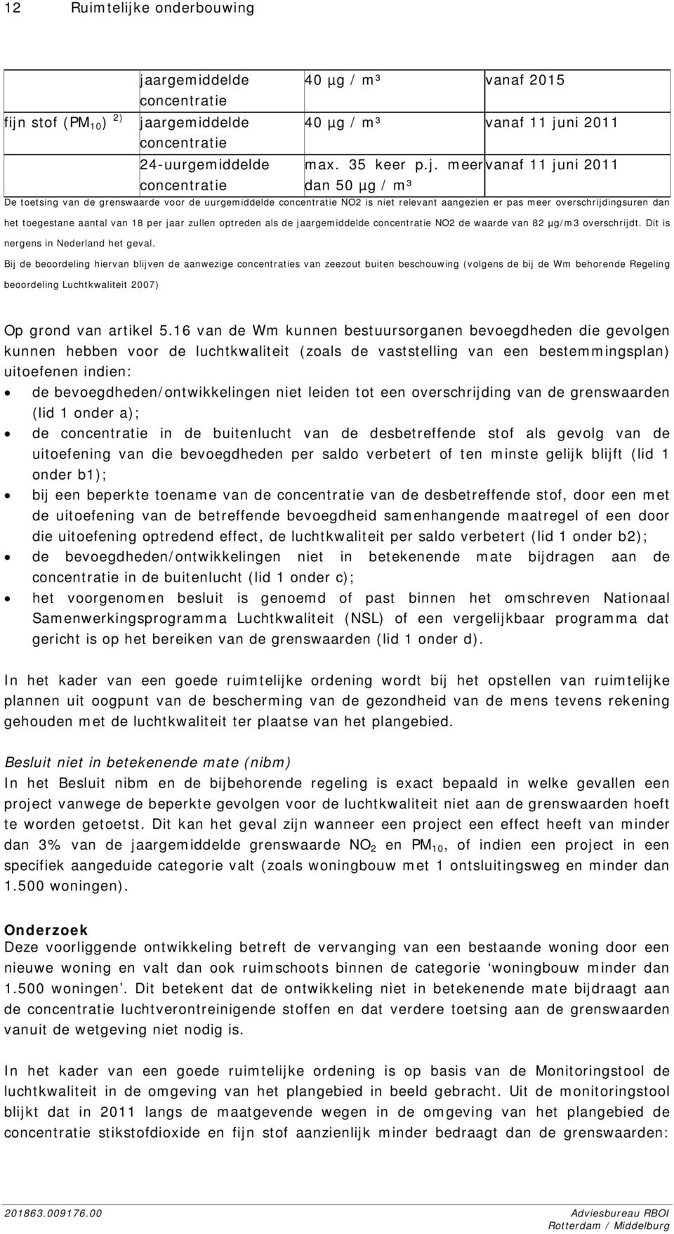 meer vanaf 11 juni 2011 dan 50 µg / m³ De toetsing van de grenswaarde voor de uurgemiddelde concentratie NO2 is niet relevant aangezien er pas meer overschrijdingsuren dan het toegestane aantal van