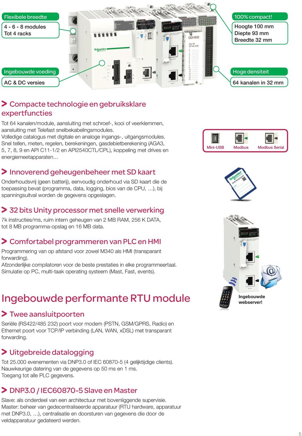 met schroef-, kooi of veerklemmen, aansluiting met Telefast snelbekabelingsmodules. Volledige catalogus met digitale en analoge ingangs-, uitgangsmodules.