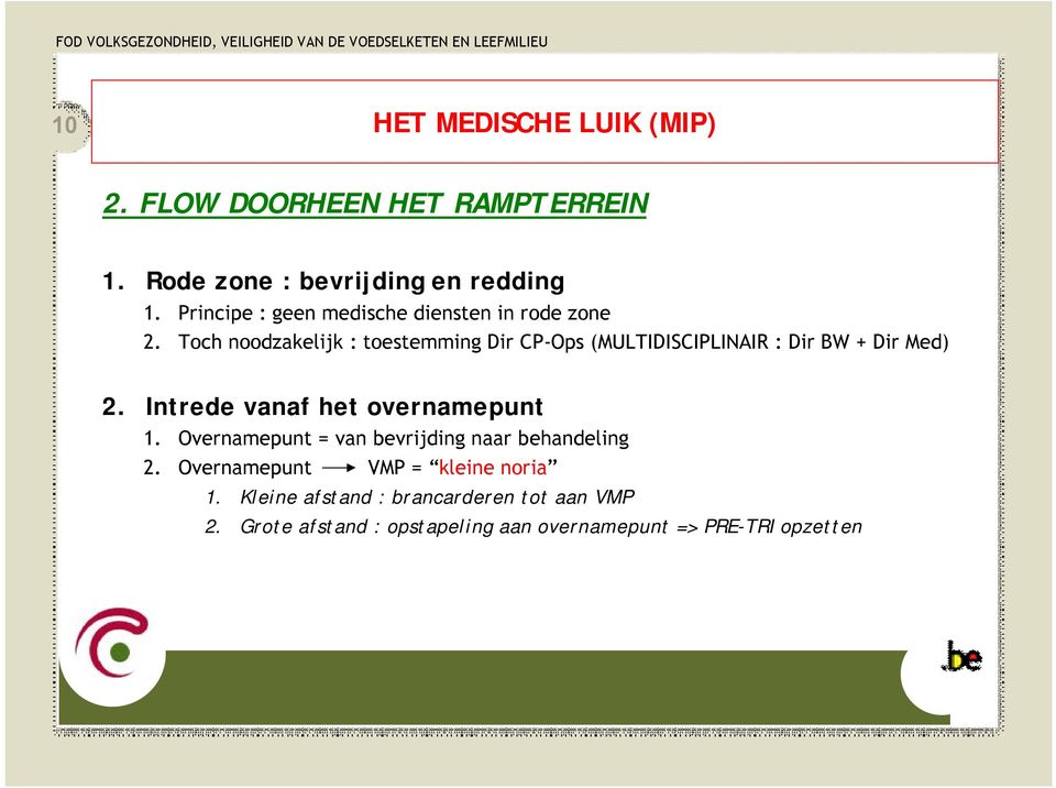 Toch noodzakelijk : toestemming Dir CP-Ops (MULTIDISCIPLINAIR : Dir BW + Dir Med) 2.