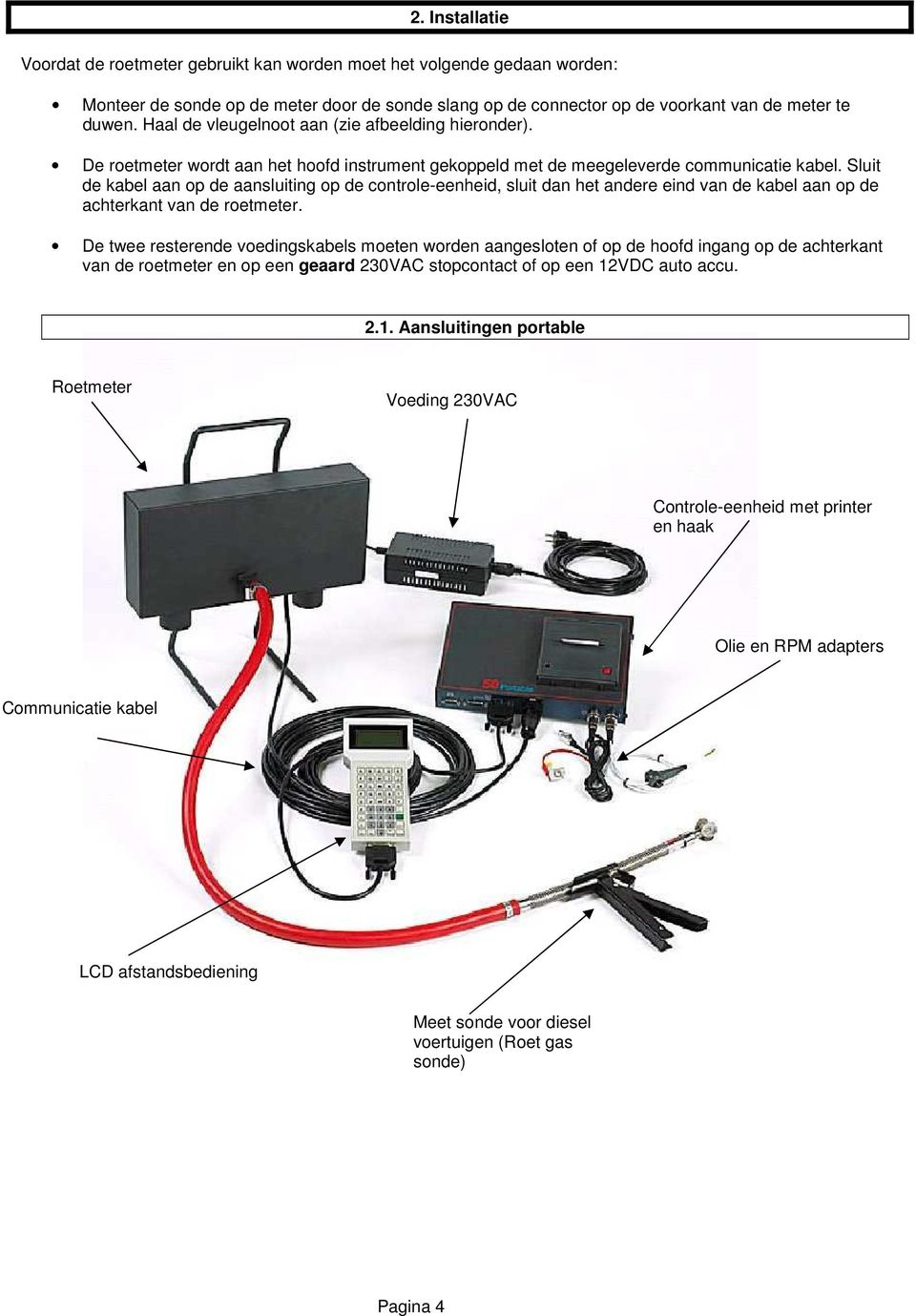 Sluit de kabel aan op de aansluiting op de controle-eenheid, sluit dan het andere eind van de kabel aan op de achterkant van de roetmeter.