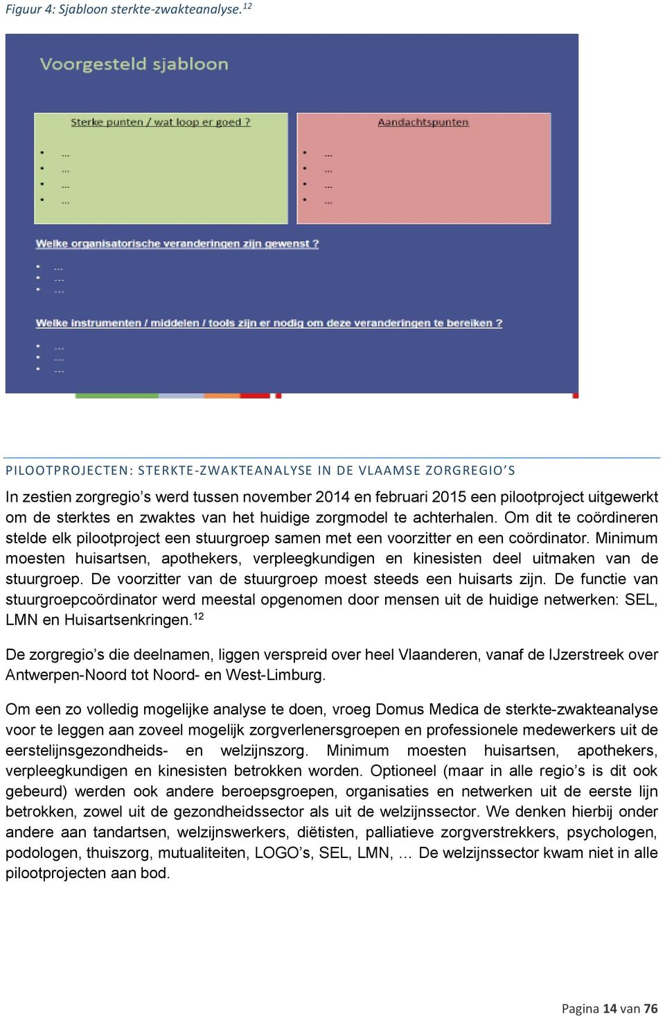 huidige zorgmodel te achterhalen. Om dit te coördineren stelde elk pilootproject een stuurgroep samen met een voorzitter en een coördinator.