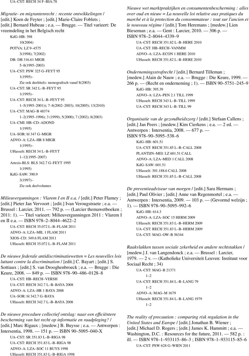 61 MIGR 5 8(1995 2003) UA CST: PSW 325 G FEYT 95 1(1995) Zie ook deeltitels: monografisch vanaf 8(2003) UA CST: SR 342 L B FEYT 95 1(1995) UA CST: RECH 34 L B FEYT 95 1 5(1995 2001)); 7 8(2002 2003);