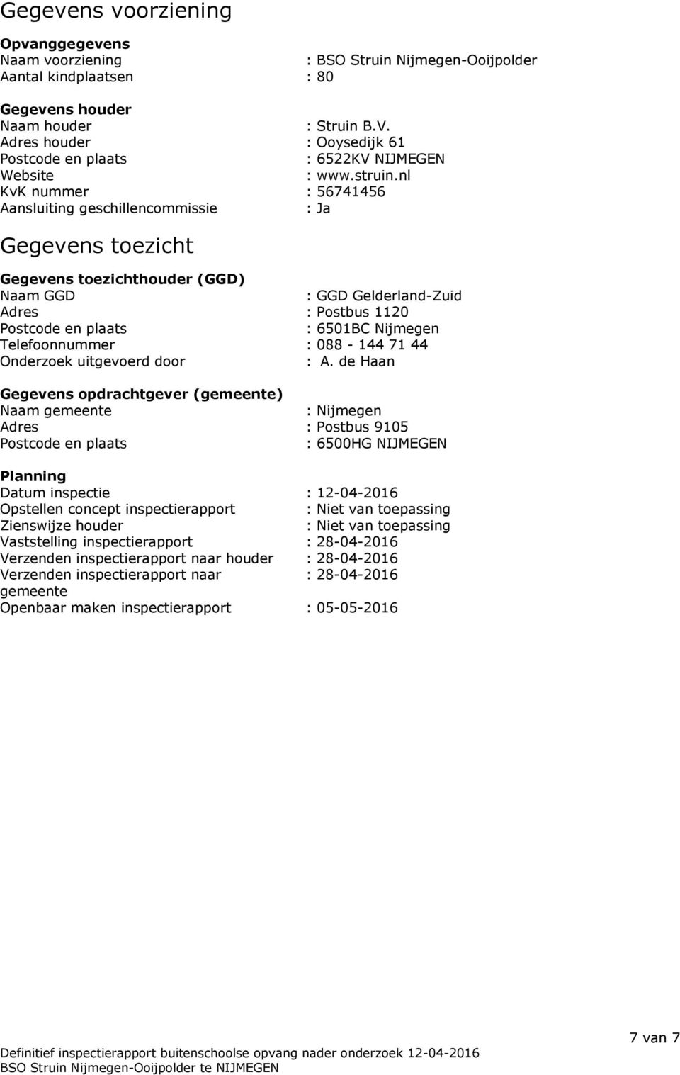 nl KvK nummer : 56741456 Aansluiting geschillencommissie : Ja Gegevens toezicht Gegevens toezichthouder (GGD) Naam GGD : GGD Gelderland-Zuid Adres : Postbus 1120 Postcode en plaats : 6501BC Nijmegen