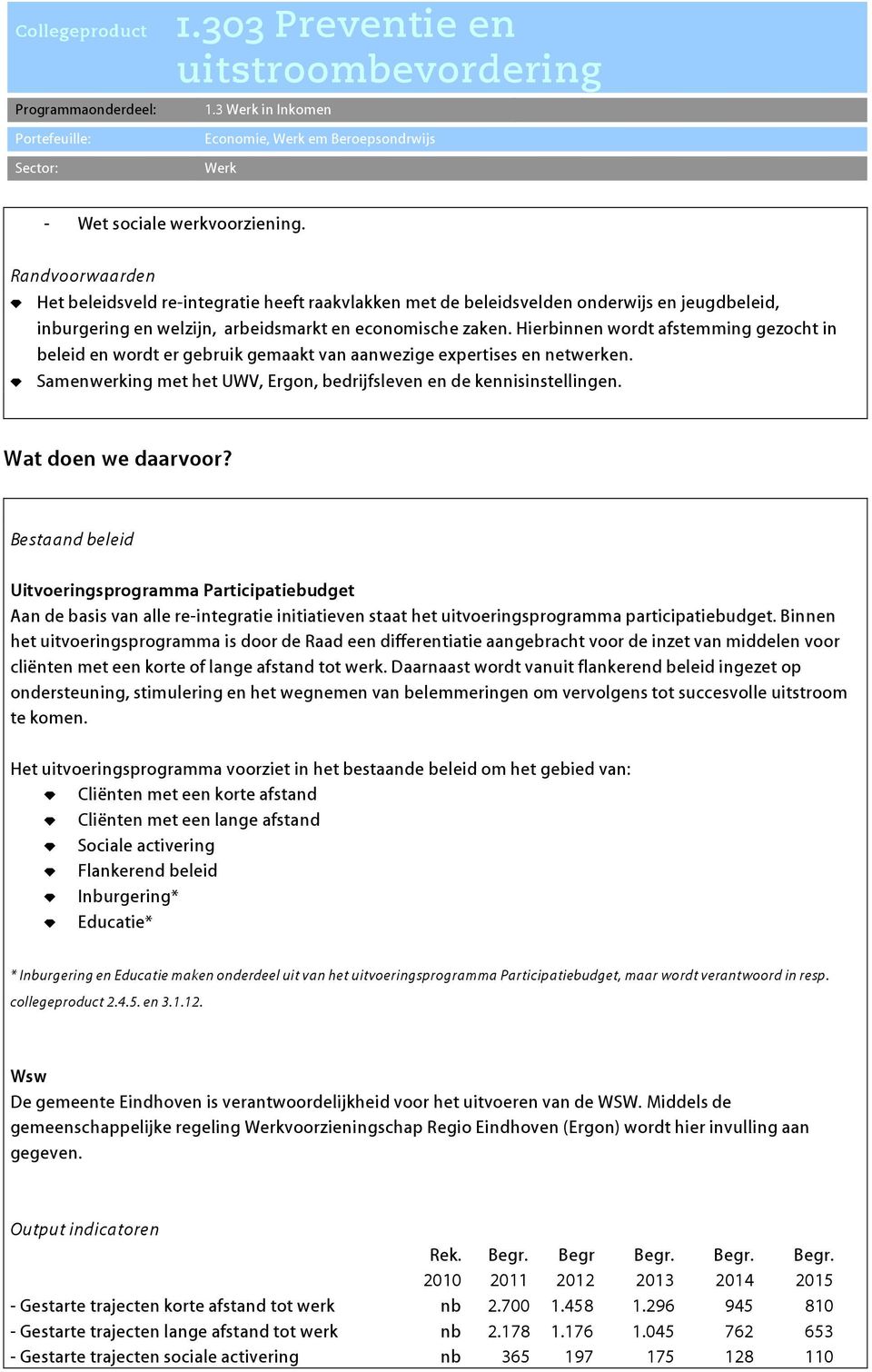 Hierbinnen wordt afstemming gezocht in beleid en wordt er gebruik gemaakt van aanwezige expertises en netwerken. b Samenwerking met het UWV, Ergon, bedrijfsleven en de kennisinstellingen.