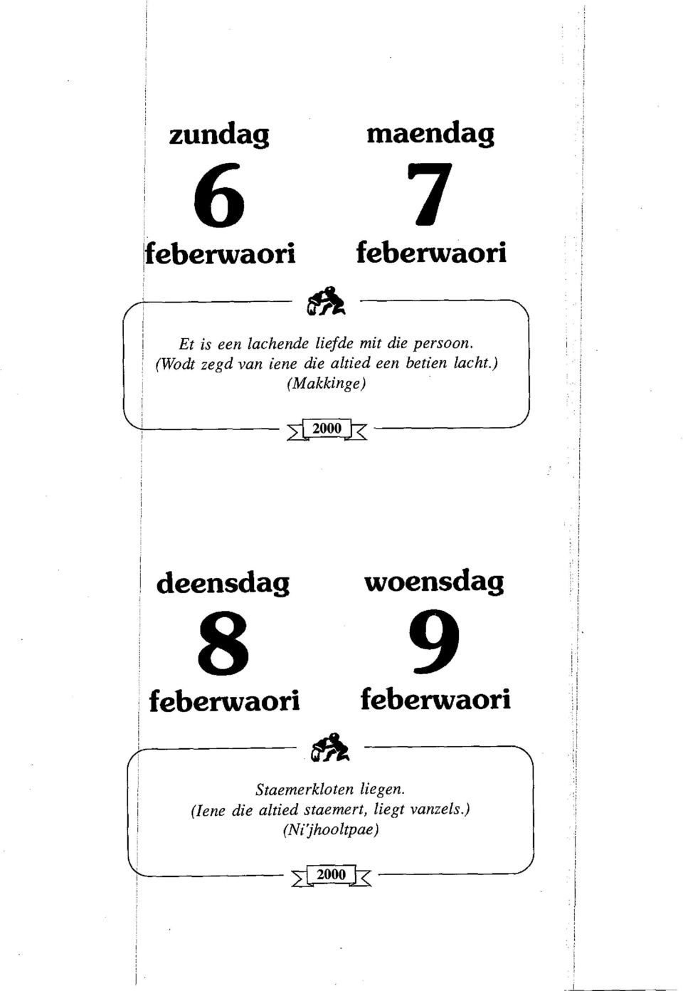 ) (Makkinge) deensdag woensdag 8 9 feberwaori feberwaori