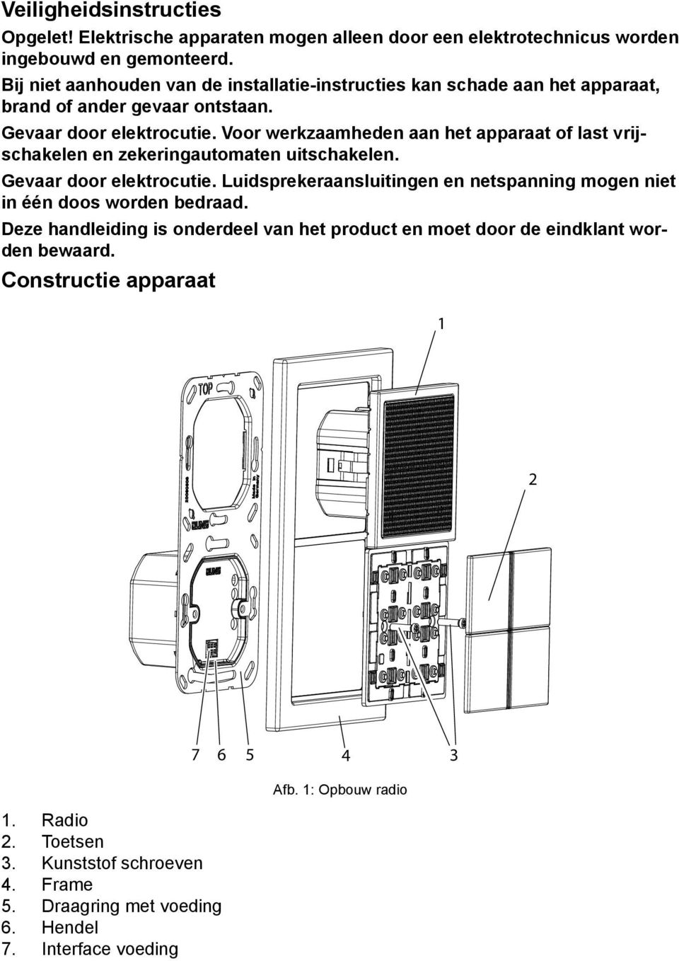 Voor werkzaamheden aan het apparaat of last vrijschakelen en zekeringautomaten uitschakelen. Gevaar door elektrocutie.