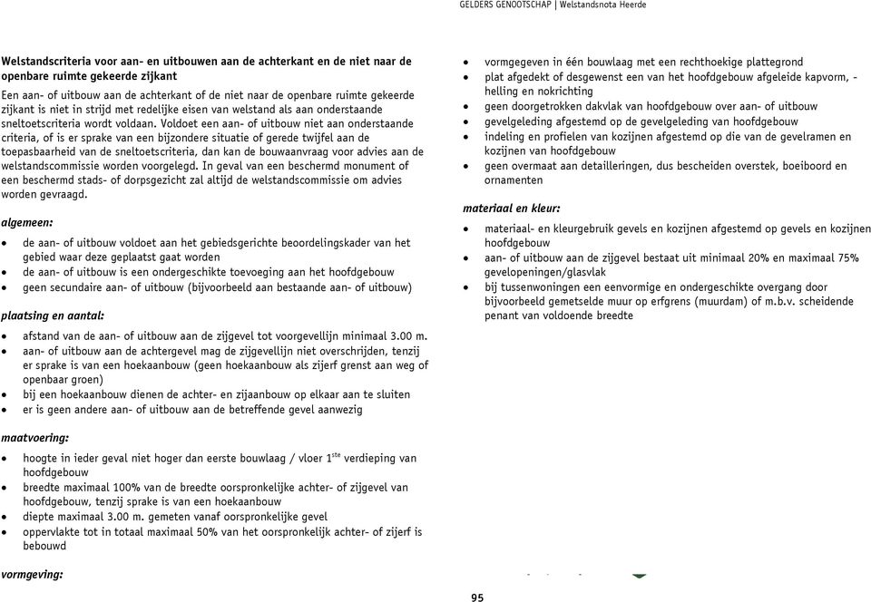 Voldoet een aan- of uitbouw niet aan onderstaande criteria, of is er sprake van een bijzondere situatie of gerede twijfel aan de toepasbaarheid van de sneltoetscriteria, dan kan de bouwaanvraag voor