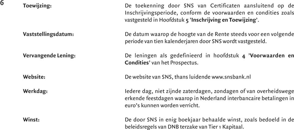 De leningen als gedefinieerd in hoofdstuk 4 Voorwaarden en Condities van het Prospectus. De website van SNS, thans luidende www.snsbank.