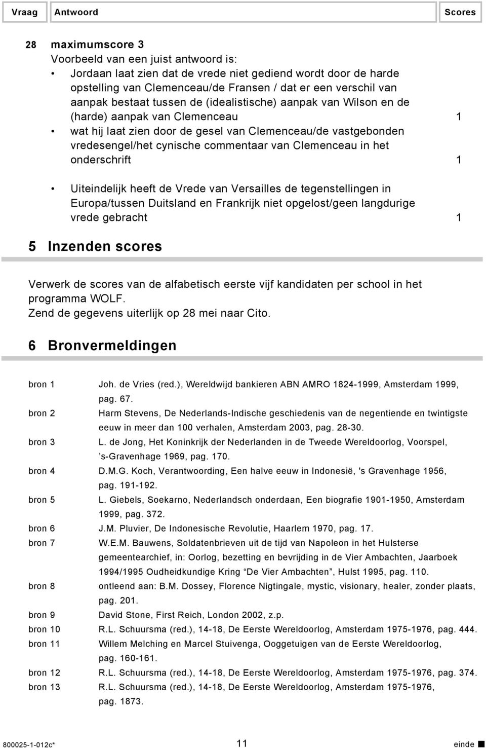 de Vrede van Versailles de tegenstellingen in Europa/tussen Duitsland en Frankrijk niet opgelost/geen langdurige vrede gebracht 1 5 Inzenden scores Verwerk de scores van de alfabetisch eerste vijf