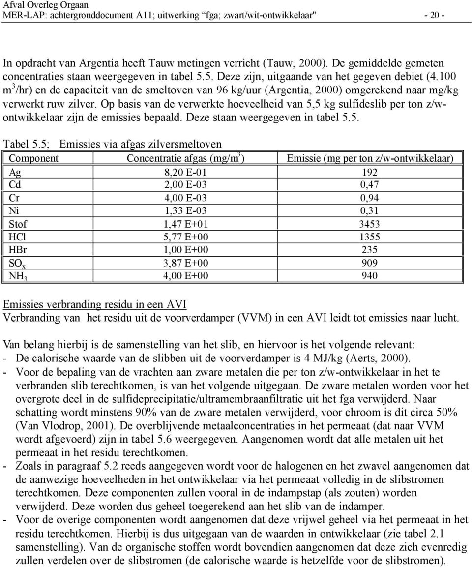 1 m 3 /hr) en de capaciteit van de smeltoven van 96 kg/uur (Argentia, 2) omgerekend naar mg/kg verwerkt ruw zilver.