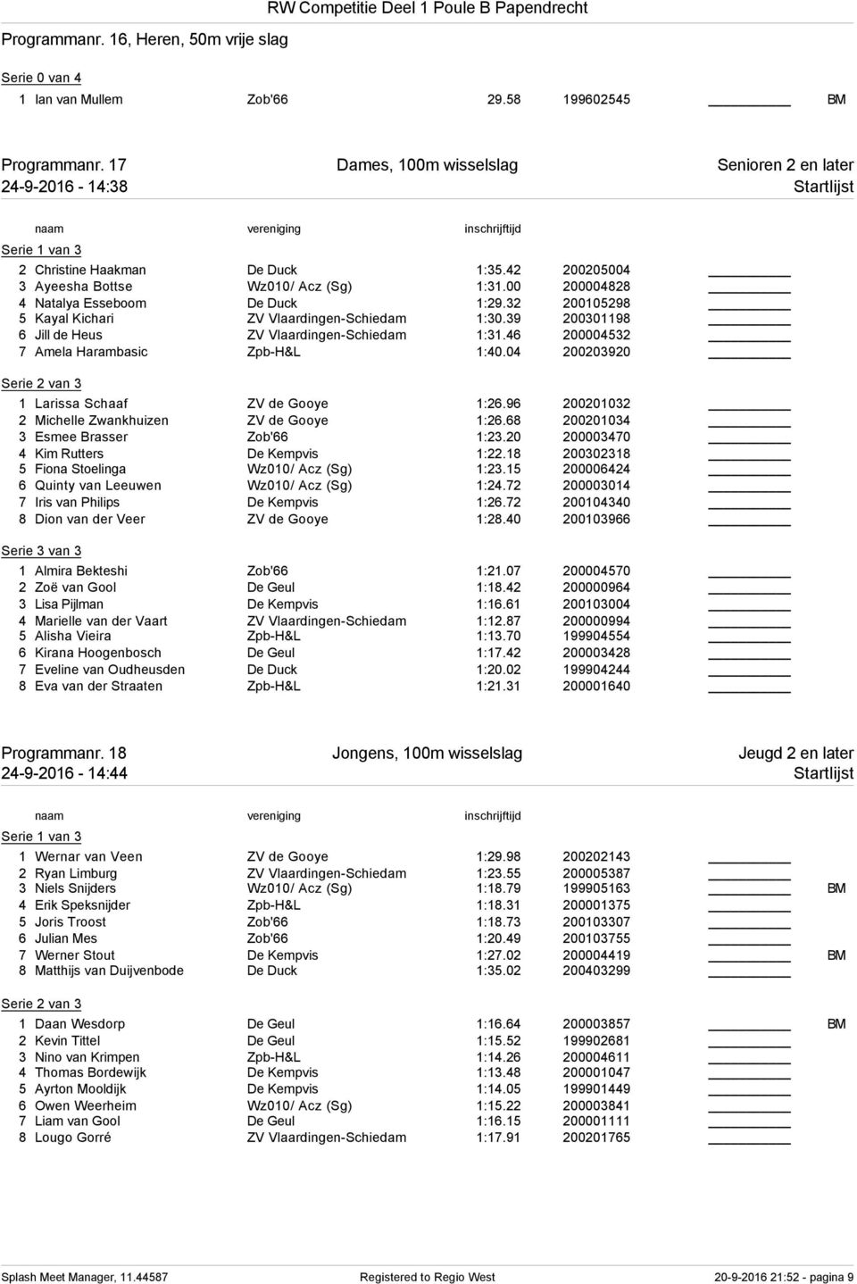 00 200004828 4 Natalya Esseboom De Duck 1:29.32 200105298 5 Kayal Kichari ZV Vlaardingen-Schiedam 1:30.39 200301198 6 Jill de Heus ZV Vlaardingen-Schiedam 1:31.