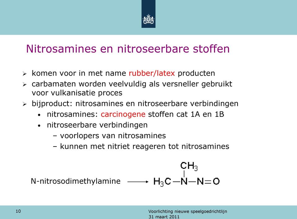 nitroseerbare verbindingen nitrosamines: carcinogene stoffen cat 1A en 1B nitroseerbare