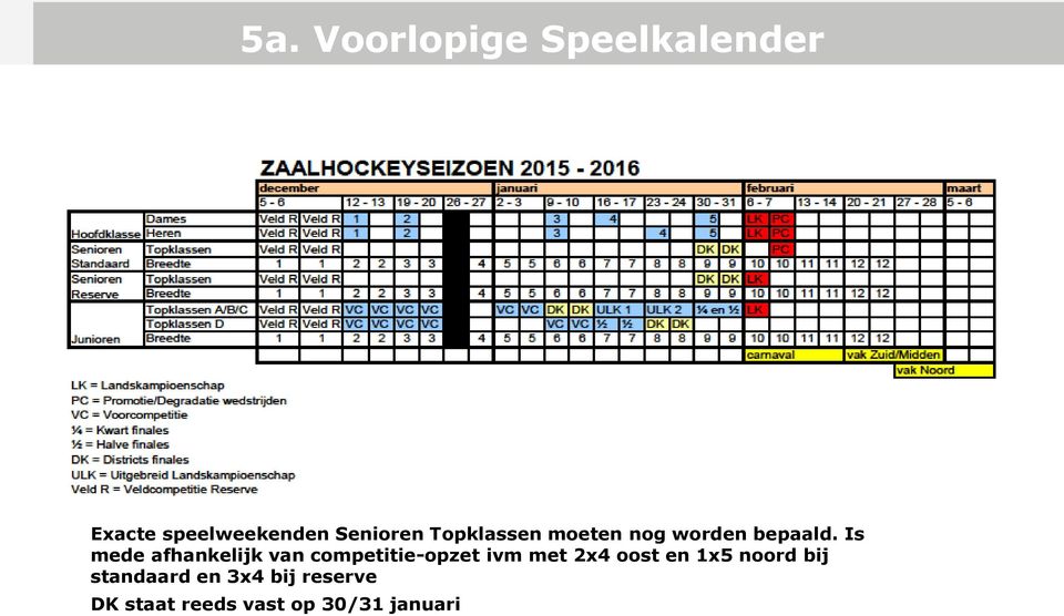 Is mede afhankelijk van competitie-opzet ivm met 2x4 oost