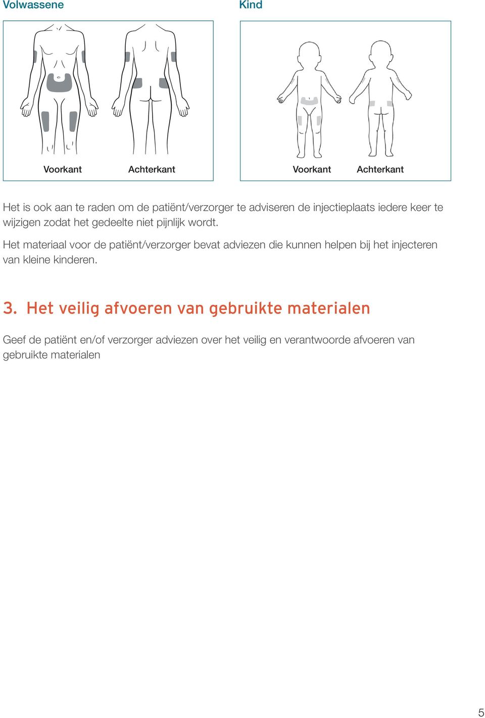 Het materiaal voor de patiënt/verzorger bevat adviezen die kunnen helpen bij het injecteren van kleine kinderen. 3.