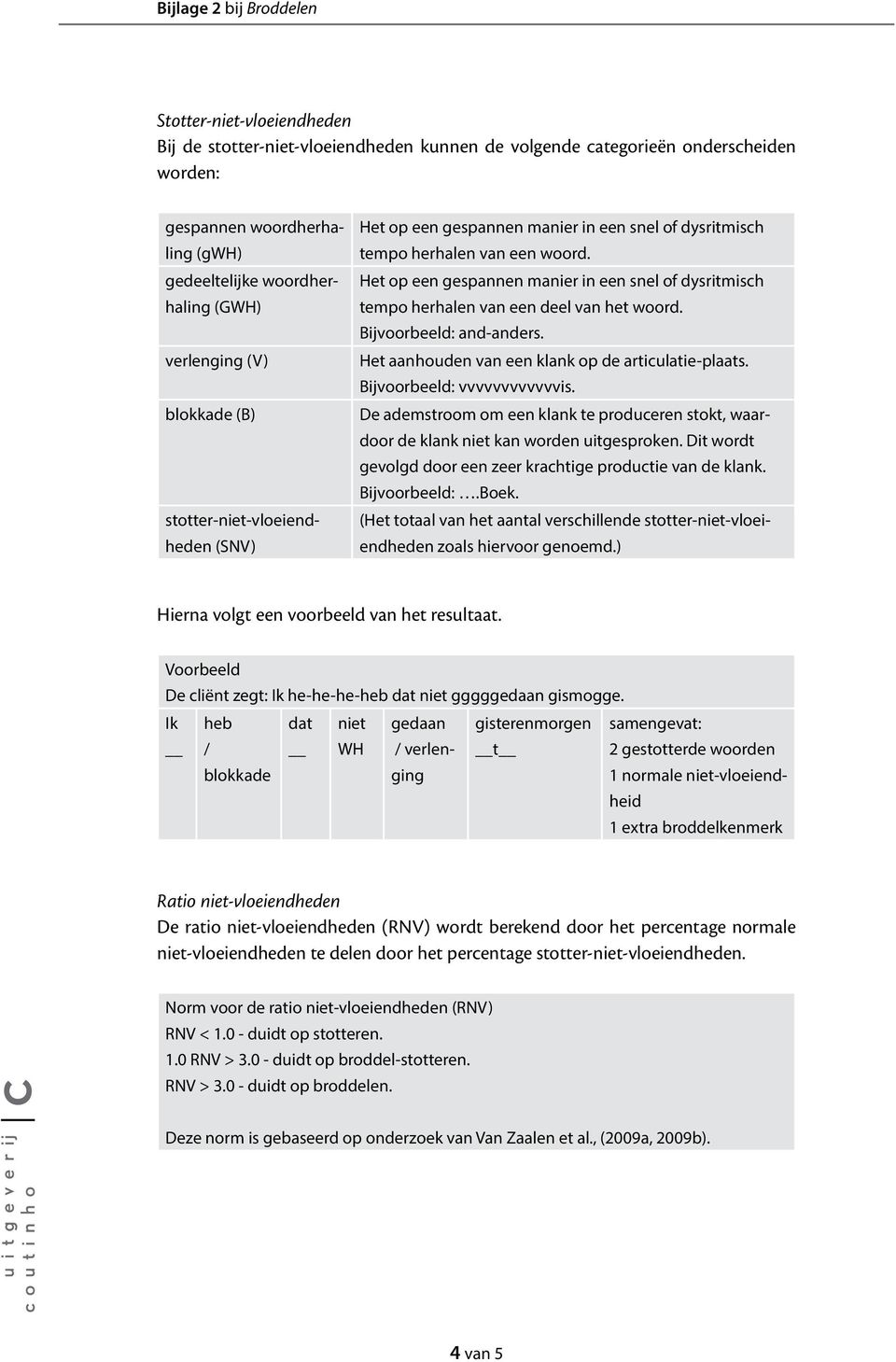 Het op een gespannen manier in een snel of dysritmisch tempo herhalen van een deel van het woord. Bijvoorbeeld: and-anders. Het aanhouden van een klank op de articulatie-plaats.