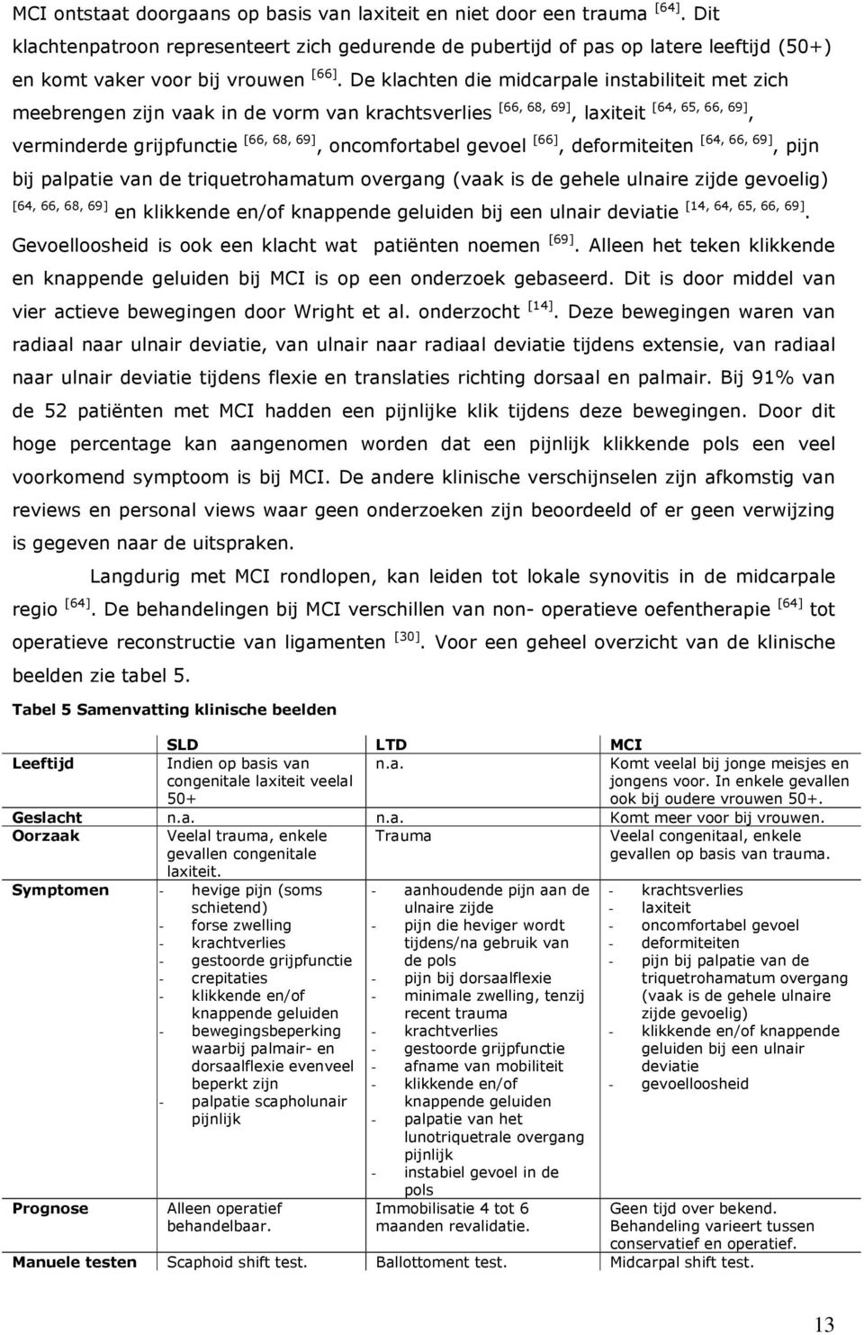 De klachten die midcarpale instabiliteit met zich meebrengen zijn vaak in de vorm van krachtsverlies [66, 68, 69], laxiteit [64, 65, 66, 69], verminderde grijpfunctie [66, 68, 69], oncomfortabel