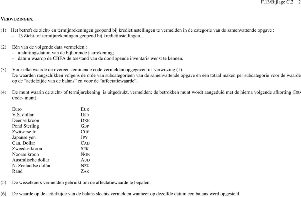 kredietinstellingen. (2) Eén van de volgende data vermelden : - afsluitingsdatum van de bijhorende jaarrekening; - datum waarop de CBFA de toestand van de doorlopende inventaris wenst te kennen.