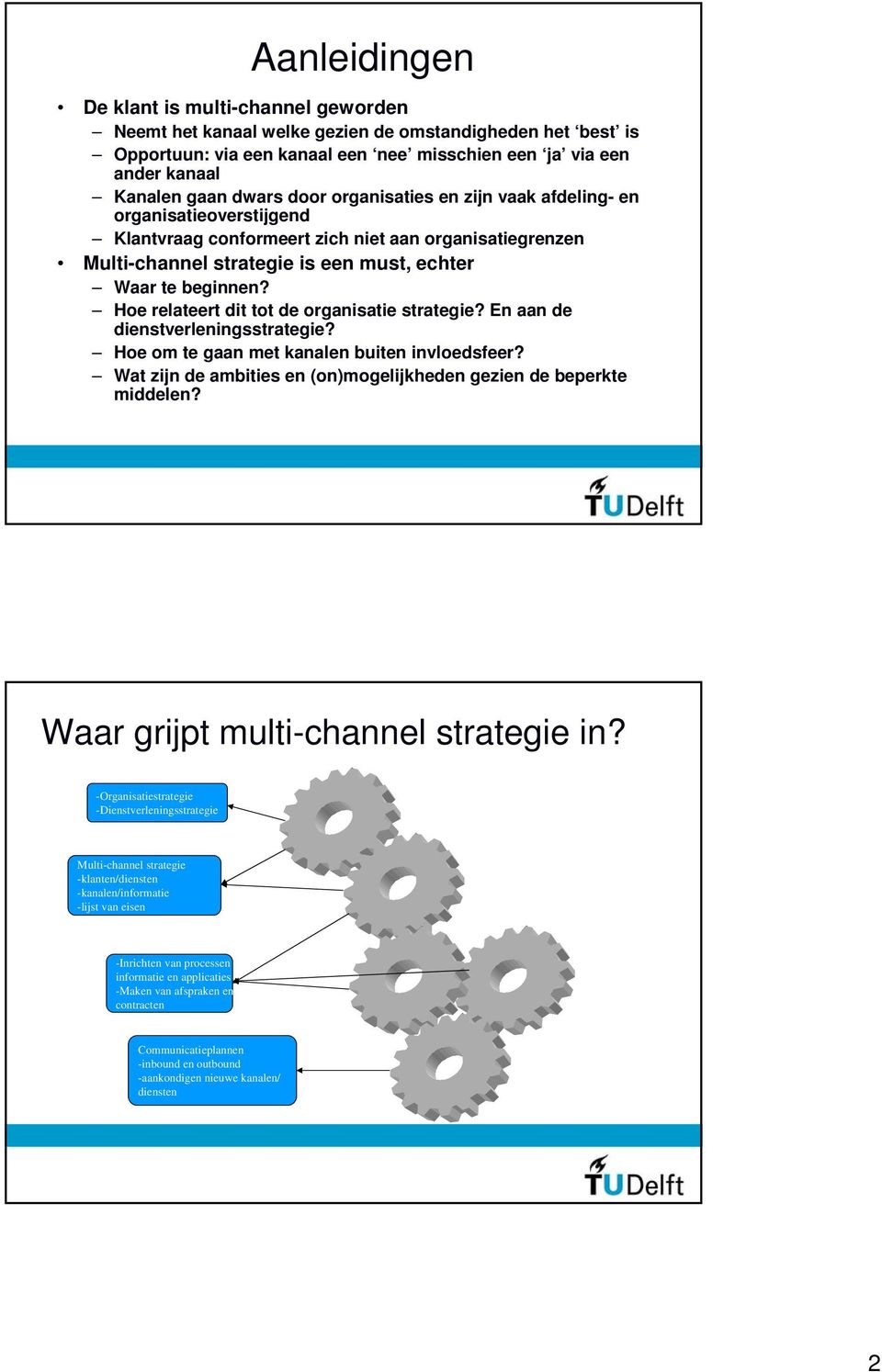 Hoe relateert dit tot de organisatie strategie? En aan de dienstverleningsstrategie? Hoe om te gaan met kanalen buiten invloedsfeer?