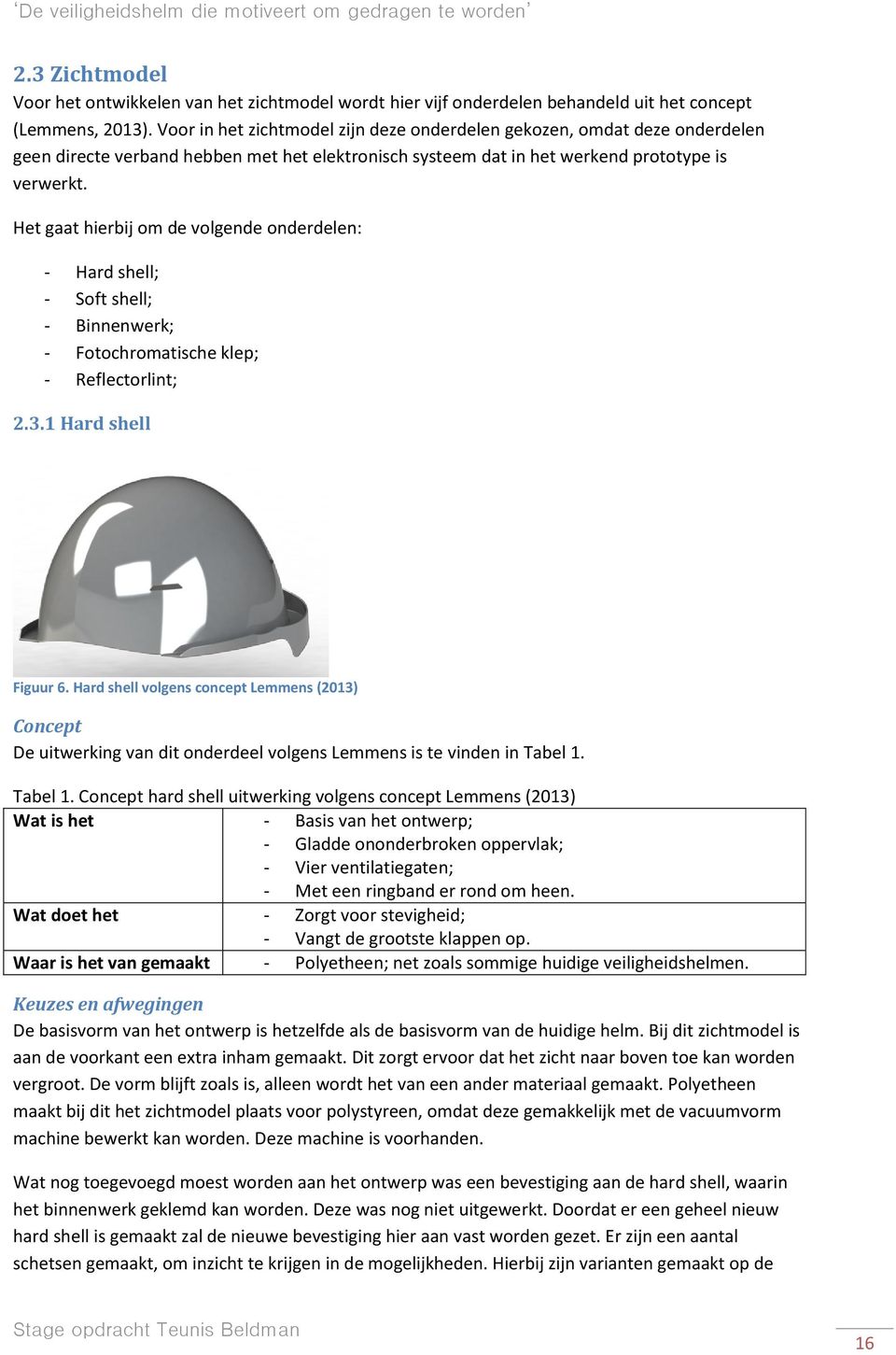 Het gaat hierbij om de volgende onderdelen: - Hard shell; - Soft shell; - Binnenwerk; - Fotochromatische klep; - Reflectorlint; 2.3.1 Hard shell Figuur 6.