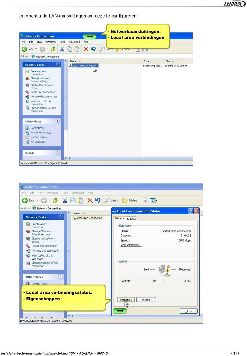 - Local area verbindingen - Local area verbindingsstatus.
