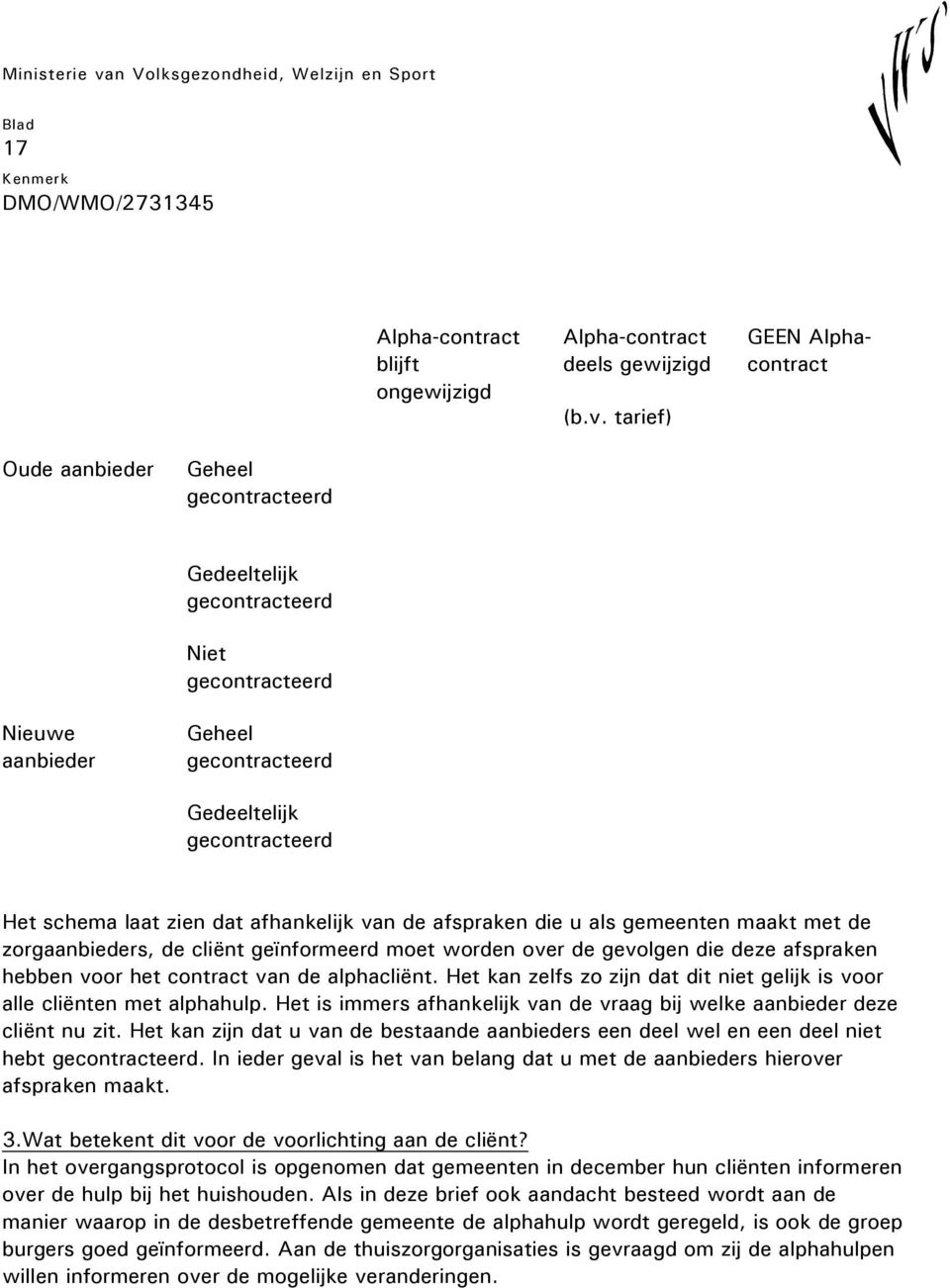 afhankelijk van de afspraken die u als gemeenten maakt met de zrgaanbieders, de cliënt geïnfrmeerd met wrden ver de gevlgen die deze afspraken hebben vr het cntract van de alphacliënt.