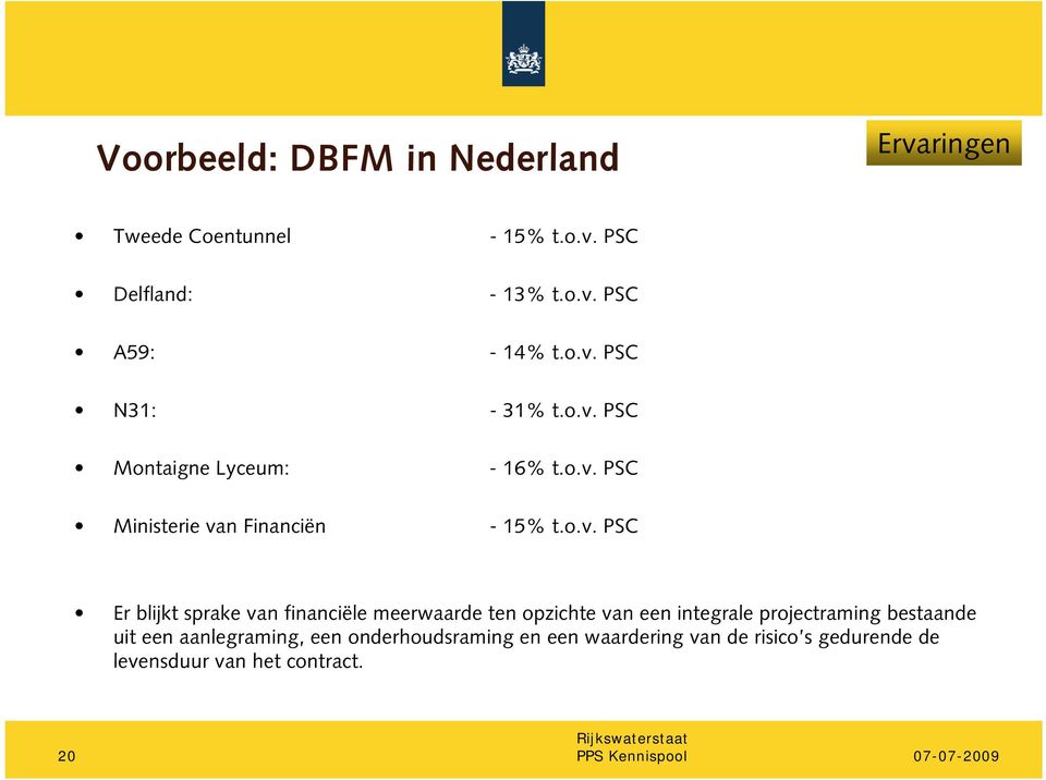 blijkt sprake van financiële meerwaarde ten opzichte van een integrale projectraming bestaande uit een