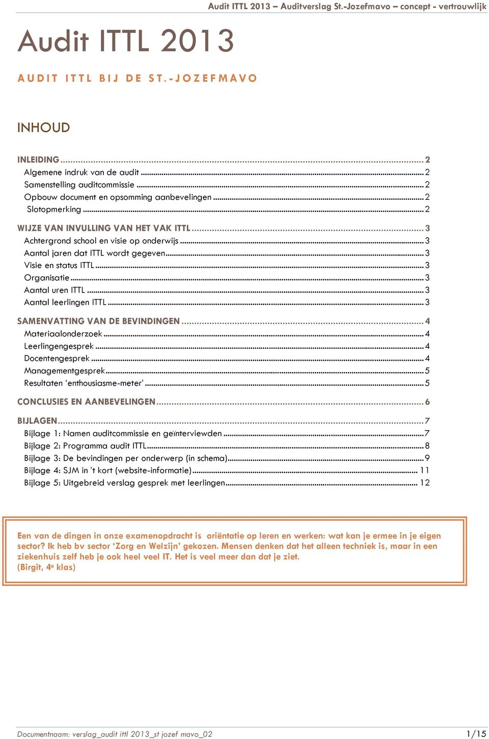 .. 3 Aantal jaren dat ITTL wordt gegeven... 3 Visie en status ITTL... 3 Organisatie... 3 Aantal uren ITTL... 3 Aantal leerlingen ITTL... 3 SAMENVATTING VAN DE BEVINDINGEN... 4 Materiaalonderzoek.