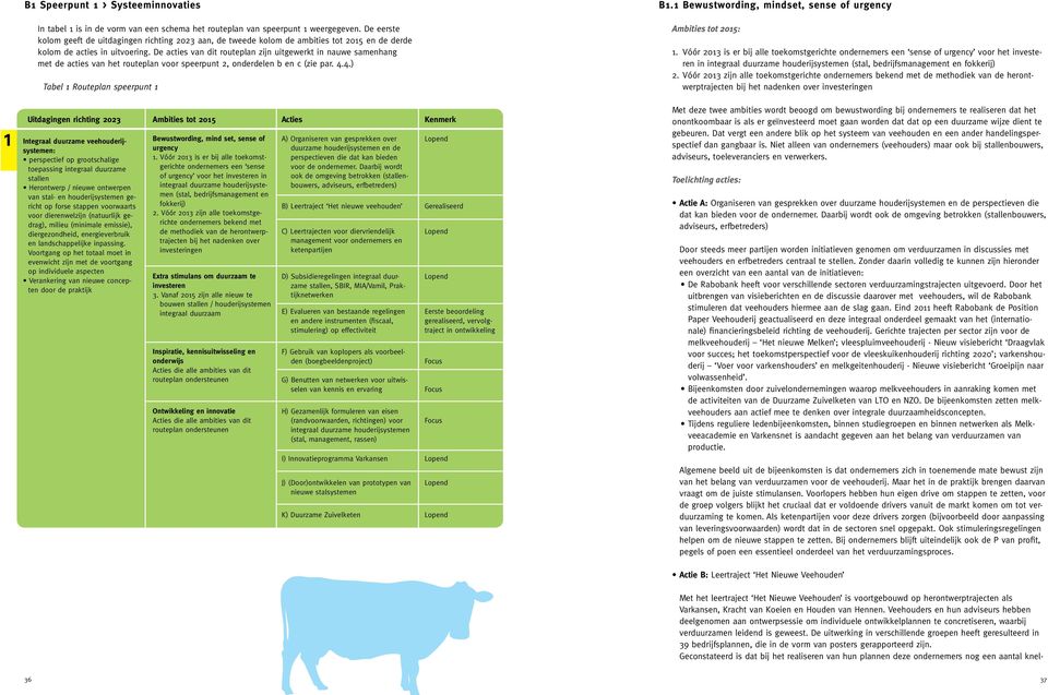 De acties van dit routeplan zijn uitgewerkt in nauwe samenhang met de acties van het routeplan voor speerpunt 2, onderdelen b en c (zie par. 4.4.) Tabel 1 Routeplan speerpunt 1 B1.