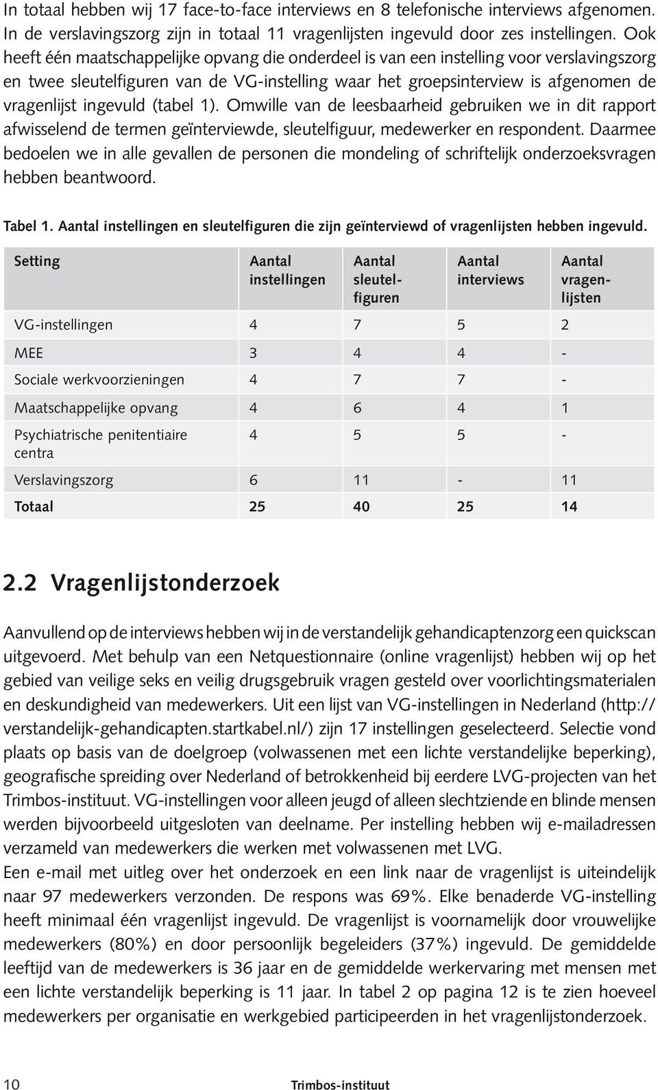 ingevuld (tabel 1). Omwille van de leesbaarheid gebruiken we in dit rapport afwisselend de termen geïnterviewde, sleutelfiguur, medewerker en respondent.