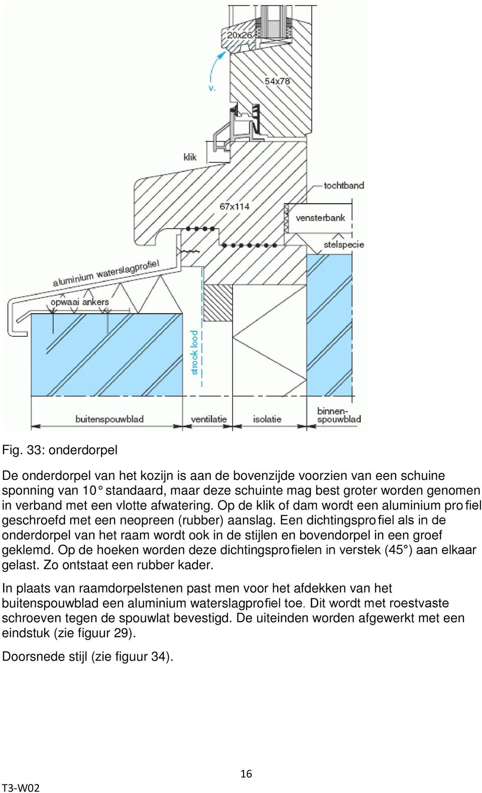 Een dichtingsprofiel als in de onderdorpel van het raam wordt ook in de stijlen en bovendorpel in een groef geklemd. Op de hoeken worden deze dichtingsprofielen in verstek (45 ) aan elkaar gelast.