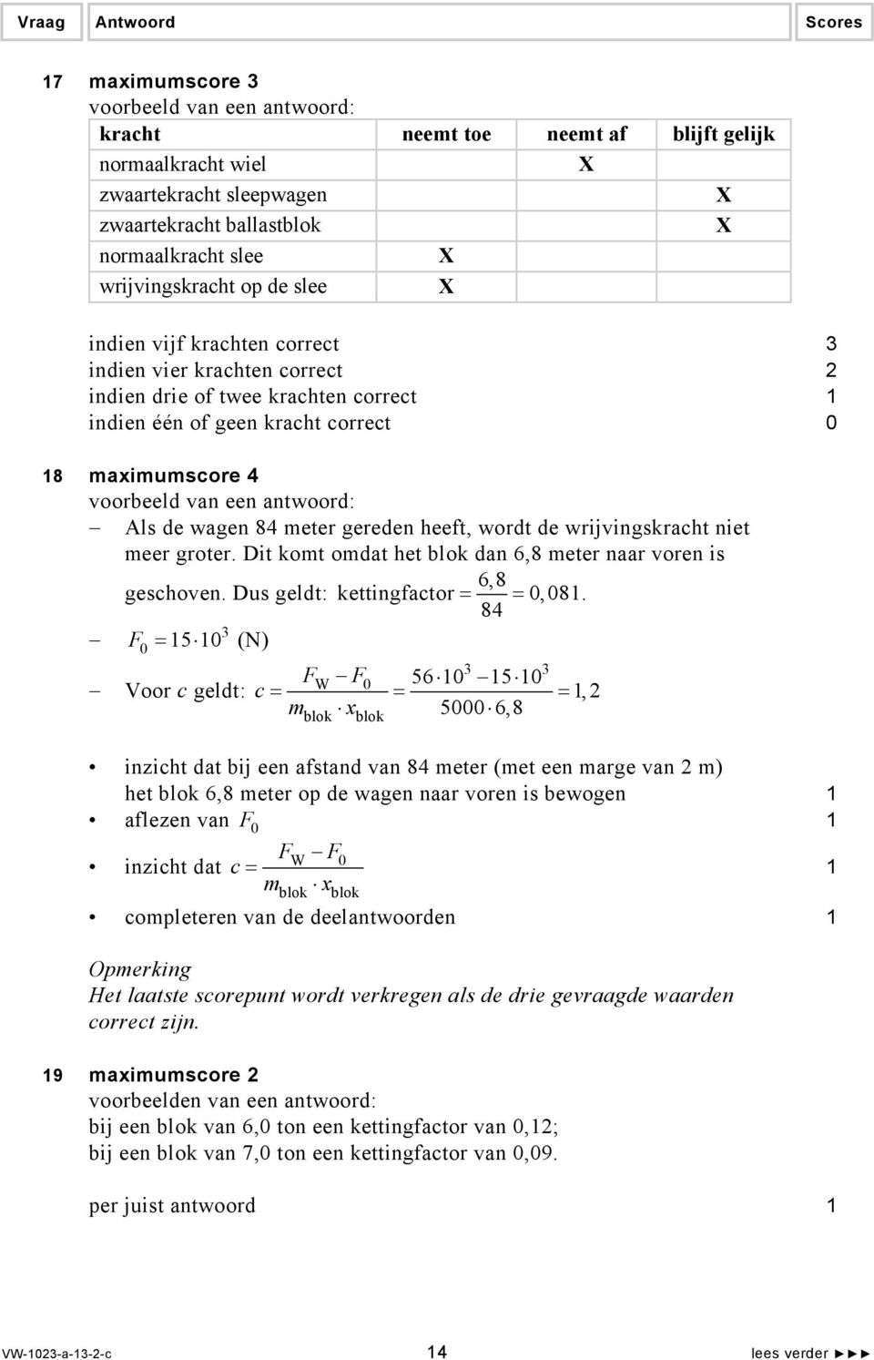 meer groter. Dit komt omdat het blok dan 6,8 meter naar voren is 6,8 geschoven. Dus geldt: kettingfactor = = 0,08.