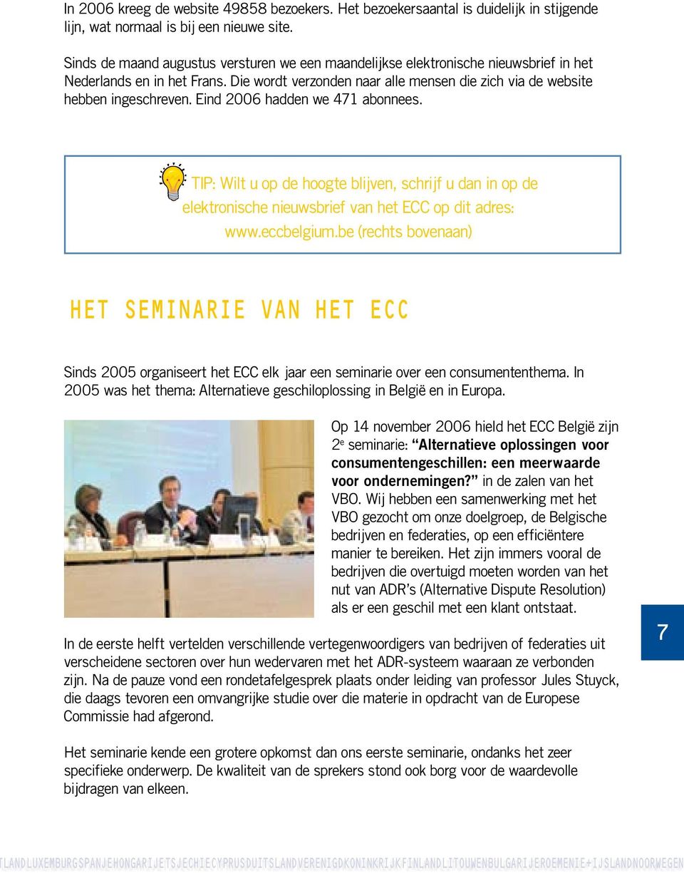 Eind 2006 hadden we 471 abonnees. TIP: Wilt u op de hoogte blijven, schrijf u dan in op de elektronische nieuwsbrief van het ECC op dit adres: www.eccbelgium.
