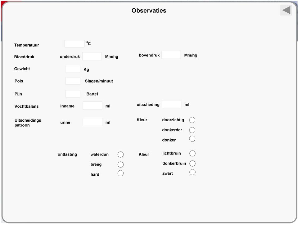 uitscheding ml Uitscheidings patroon urine ml Kleur doorzichtig