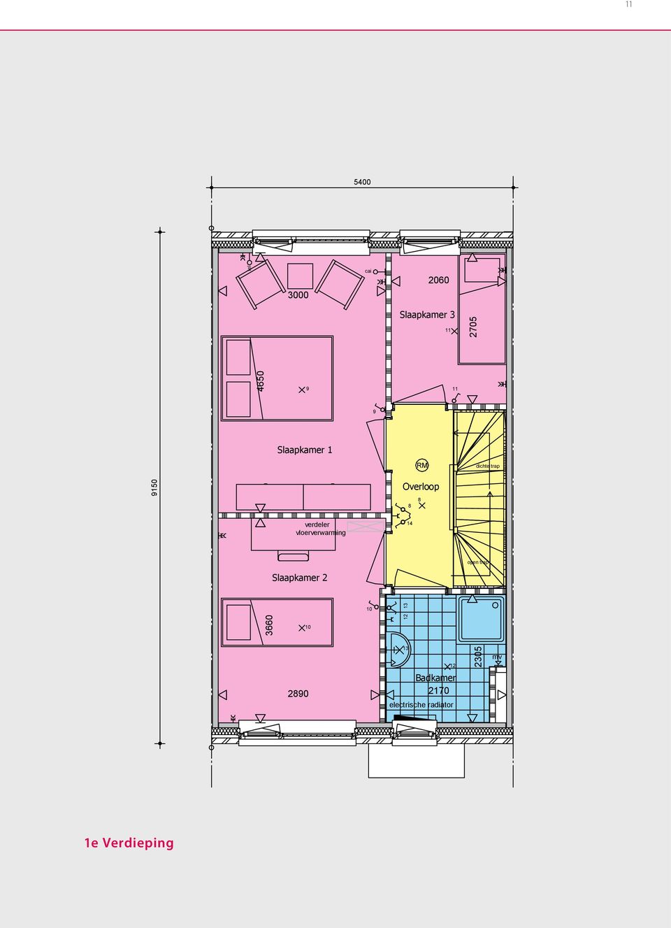 vloerverwarming 14 open trap Slaapkamer 2 3660 10 10 12 13