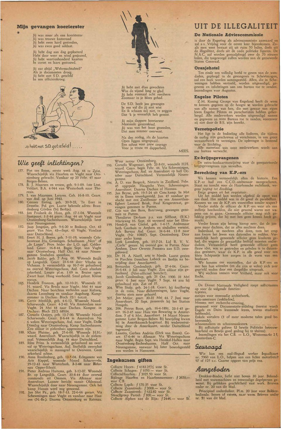 Jij hebt met S D. getafeld In een officierskroeg. J!J hebtmet S.D.9etct.feld!... Wie 9ee&t, inlicafiru;e? 177. Piet ten Boom, eerste week Aug. 44 te Zeist.