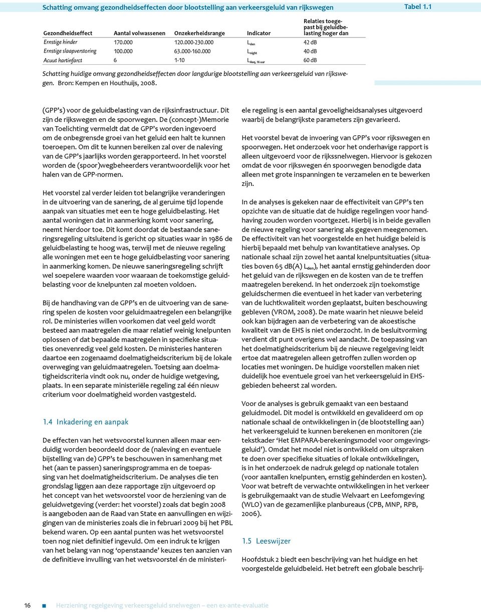 000 63.000-160.000 L night 40 db Acuut hartinfarct 6 1-10 L Aeq, 16 uur 60 db Schatting huidige omvang gezondheidseffecten door langdurige blootstelling aan verkeersgeluid van rijkswegen.