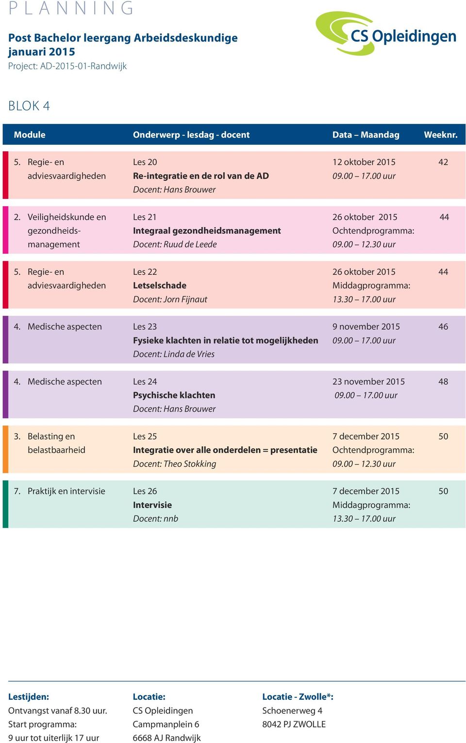 Regie- en Les 22 26 oktober 2015 44 adviesvaardigheden Letselschade Docent: Jorn Fijnaut 4.