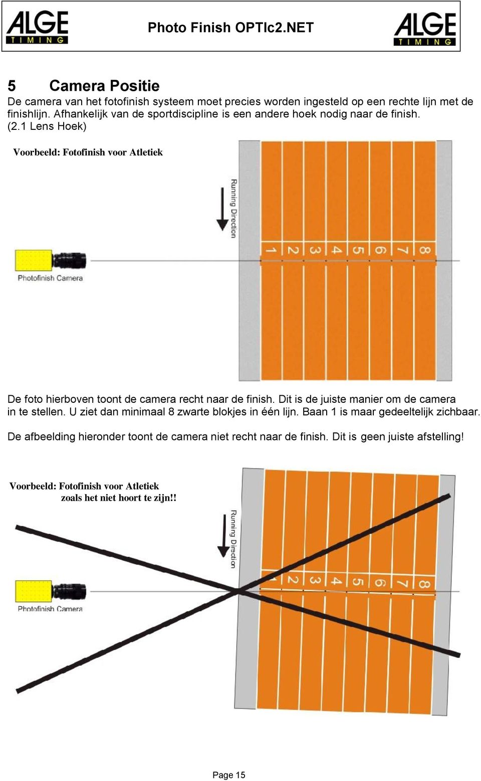 1 Lens Hoek) Voorbeeld: Fotofinish voor Atletiek De foto hierboven toont de camera recht naar de finish.