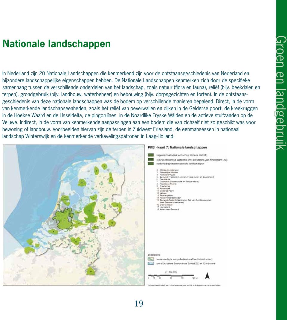 beekdalen en terpen), grondgebruik (bijv. landbouw, waterbeheer) en bebouwing (bijv. dorpsgezichten en forten).