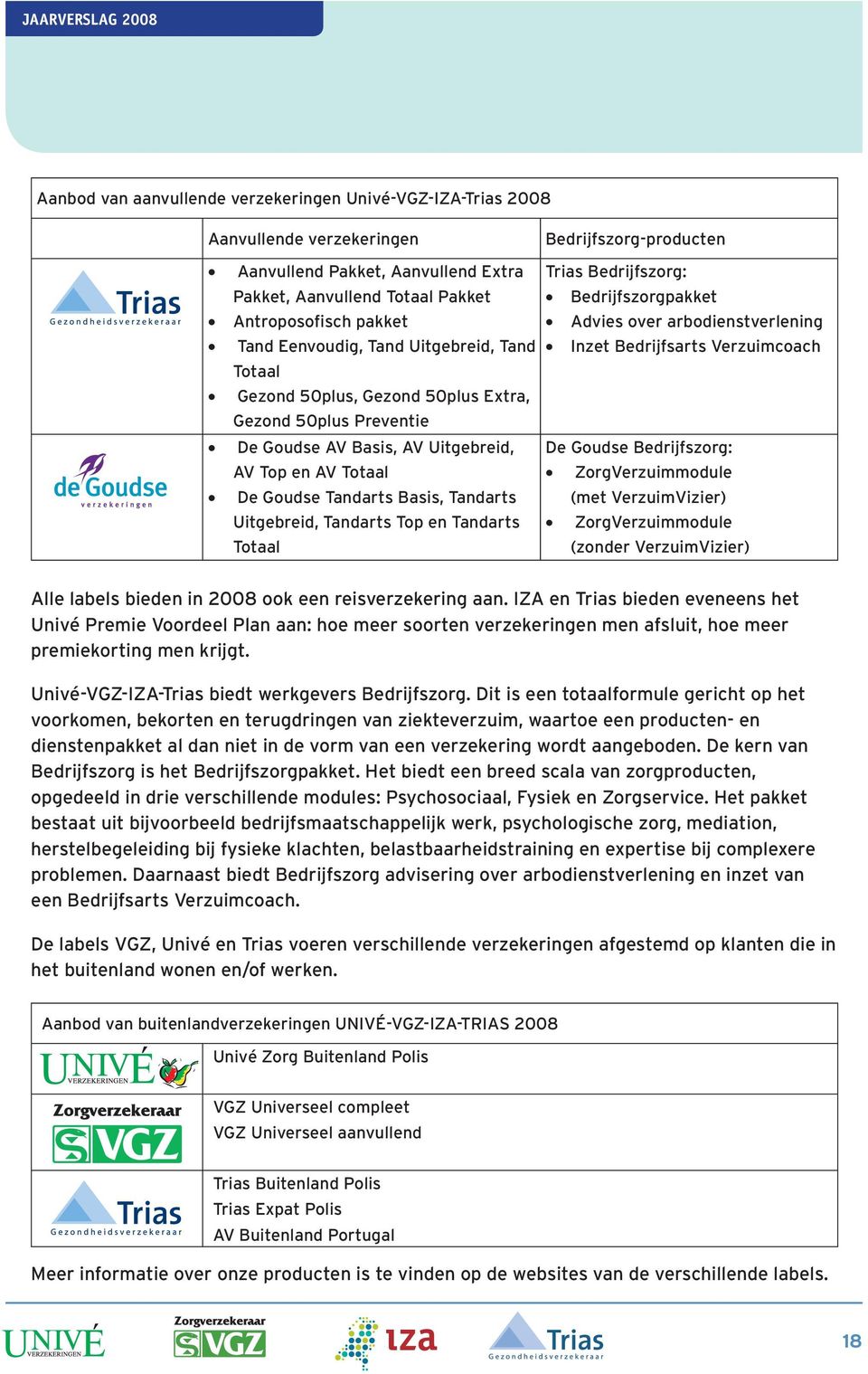 en Tandarts Totaal Bedrijfszorg-producten Trias Bedrijfszorg: Bedrijfszorgpakket Advies over arbodienstverlening Inzet Bedrijfsarts Verzuimcoach De Goudse Bedrijfszorg: ZorgVerzuimmodule (met