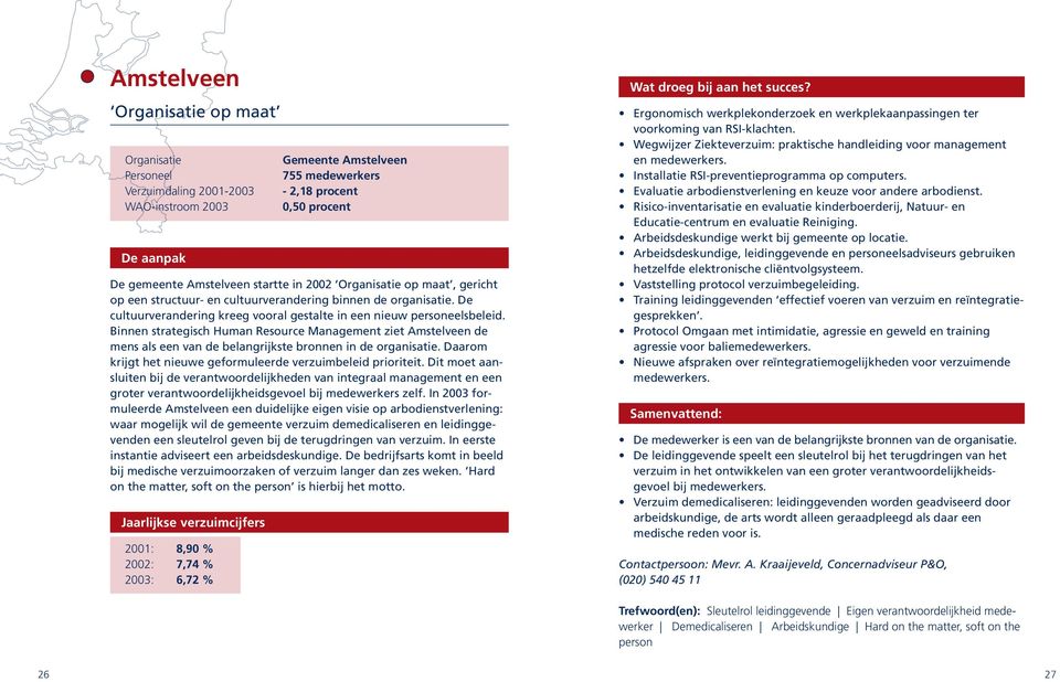 Binnen strategisch Human Resource Management ziet Amstelveen de mens als een van de belangrijkste bronnen in de organisatie. Daarom krijgt het nieuwe geformuleerde verzuimbeleid prioriteit.