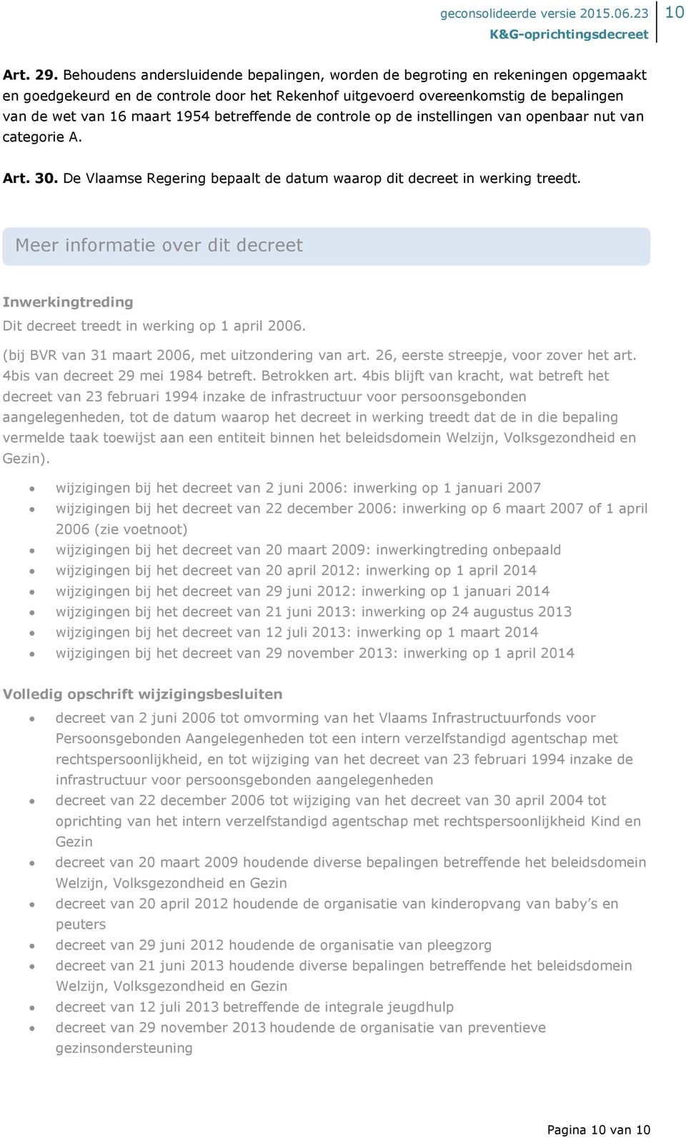 betreffende de controle op de instellingen van openbaar nut van categorie A. Art. 30. De Vlaamse Regering bepaalt de datum waarop dit decreet in werking treedt.