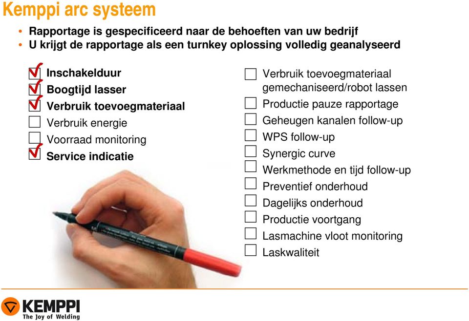 Verbruik toevoegmateriaal gemechaniseerd/robot lassen Productie pauze rapportage Geheugen kanalen follow-up WPS follow-up